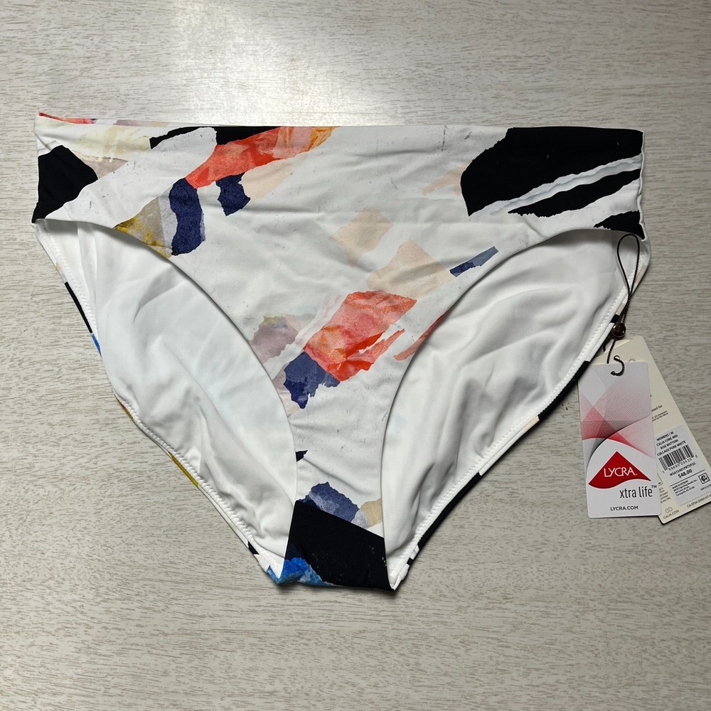 CALIA Bikini Bottom Womens Medium White Collage Core Mid Rise 50+ UPF CKP12131VN